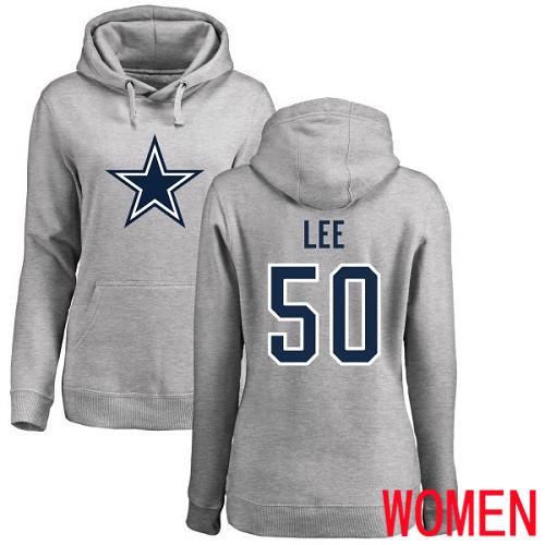 Women Dallas Cowboys Ash Sean Lee Name and Number Logo 50 Pullover NFL Hoodie Sweatshirts